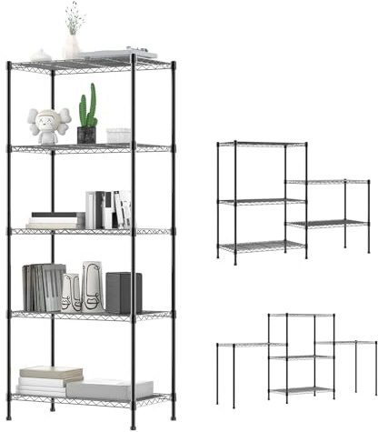 5 Tier Heavy Duty Shelving Units - 35cm Dx60cm Wx150cm H, 200KG Max Weight | Adjustable Height & Layout Metal Wire Storage Rack for Kitchen Garage Pantry Living Room Warehouse, Easy Assemble