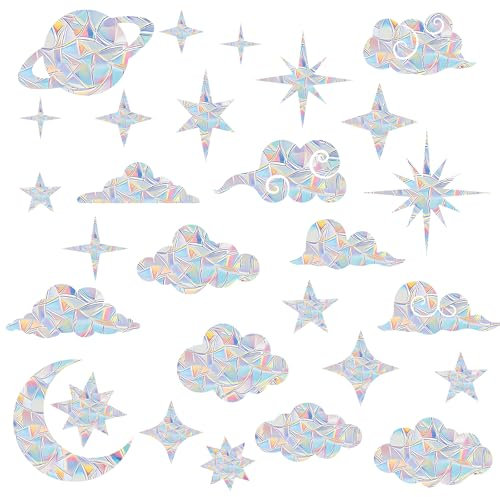 Riceel Prisma Fensteraufkleber Regenbogen Fenstersticker, Vogelschutz, Polyvinylchlorid, Stil A, Farbig, Indoor, 21x30x2 cm, 28 Stück