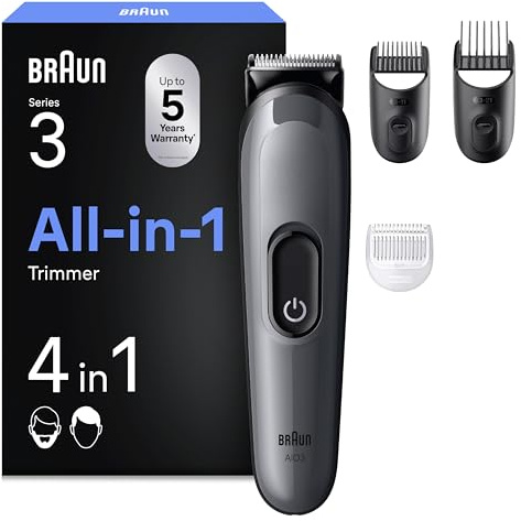 Braun Multigroom All-in-One Series 3, 4-in-1 Trimmer, AIO3500, Grau | Barttrimmer, Haarschneidemaschine für Bart Und Haare, 14 Längen, 50 Min. Akku, Wasserdicht