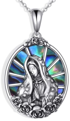 YAFEINI Jungfrau Maria Halskette 925 Sterling Silber Jungfrau Maria Abalone Anhänger Halskette Schmuck Geschenke für Frauen