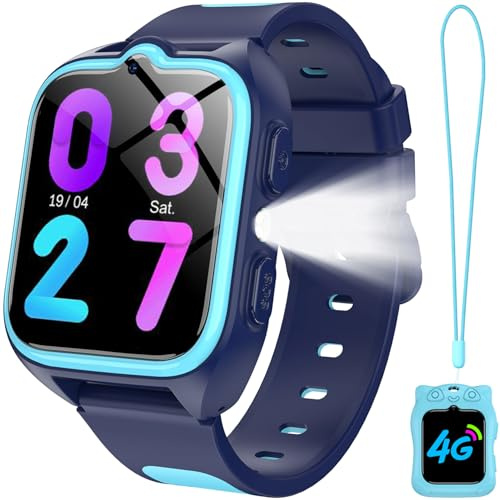 Kids Smart Watch，4G Smartwatch with GPS，800mAh Battery, Video Calls, SOS，LED Flashlight，Classroom Mode,Games,Camera, IP68 Waterproof，Kids Watch for Boys Girls Toys Birthday Gifts for 4-12 Years Old