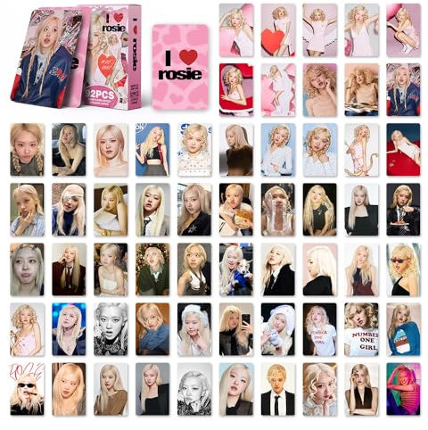 CoAxis Kpop Ido-Fotokarten und Aufkleber-Set, 5,6 x 8,8 cm, Rosie Mini-Karte, 60 Lomo-Karten + 32 zufällige Aufkleber, Kpop Idol Sammlerstücke, Geschenk für Fans für Blinks