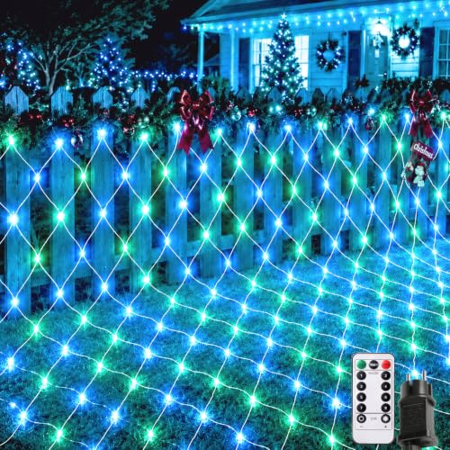 FZIFZI Lichternetz Außen, 3x2m 208 LED Lichterkette Außen Netz mit Fernbedienung Timer Blaugrün, 8 Modi Lichternetz Innen Wasserdicht für Büsche, Garten, Balkon, Weihnachtsbaum