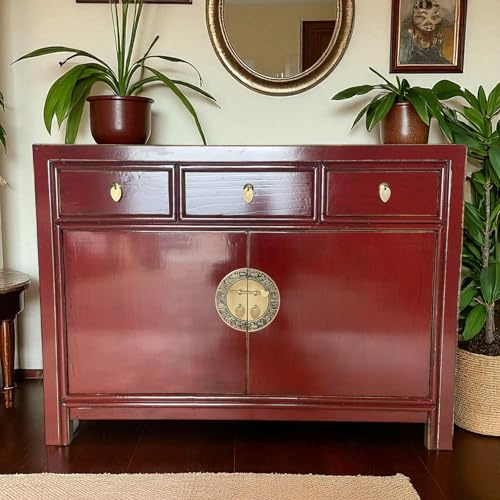 OPIUM OUTLET Schrank Sideboard Kommode Hochzeitsschrank Asia Möbel komplett montiert Vintage-Stil orientalisch asiatisch chinesisch (Scarlet-red)