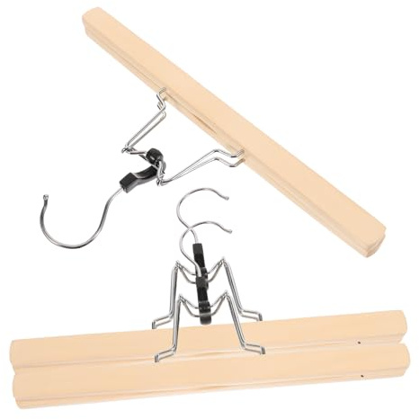 Holz Hosenbügel aus Massivem Holz für Hosen und Röcke | Clips und Breiten Griffkanten, Robust und Formstabil, Praktisches 3 Stück Packung für Schrank