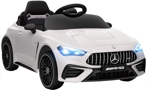 AIYAPLAY Kinder Elektroauto 12V Mercedes-AMG Kinderauto mit 2,4 GHz Fernbedienung, 2 Motoren, Kinderfahrzeug mit Musik, MP3, Sanftem Start/Stopp, Hupe, Federung, LED, Hilfsräder für 3-6 Jahre, Weiß
