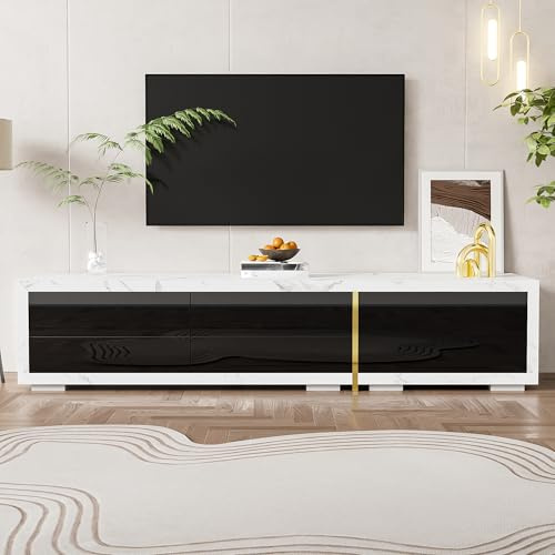 SACOOL Mobile TV moderno 140-260 cm, funzione girevole, effetto marmo bianco, finitura opaca nera