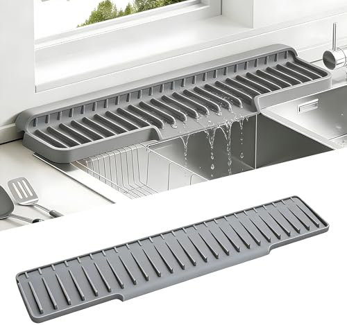 Volminex Silicone Sink Faucet Mat, Kitchen Splash Guard, Grey, 50×10cm | Foldable Drain Rack, Smart Kitchen Gadget, Narrow and Long Sink Protector, Draining Pad for Kitchen Countertop and Bathroom