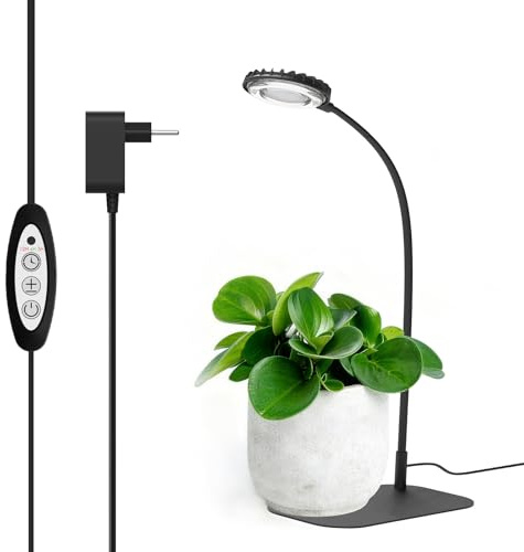 SANSI LED Pflanzenlampe Vollspektrum für Zimmerpflanzen, 12W Dimmbar | 3/6/12 Stunden Timer, 4 Helligkeitsstufen, LED Tischplatte Grow Lampe für Pflanzenwachstum, Schwarz