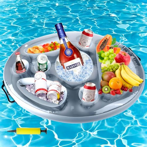 POWZOO Portabicchieri per Piscina, Portabicchieri Gonfiabile con 8 Fori, Portabicchieris Gonfiabile Grande 70x50 cm, Portabicchieris Galleggiante per Estate, Feste in Piscina