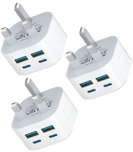 USB C Charger Plug,3Pack 40W USBC i Phone Fast Plug 4-Port Micro USB A and C Charging for iPhone17 16 16e 15 14 13 12 11 Pro Max Plus Watch iPad Pro Mini Air,Multi port UK Wall Power Type C Mains Head
