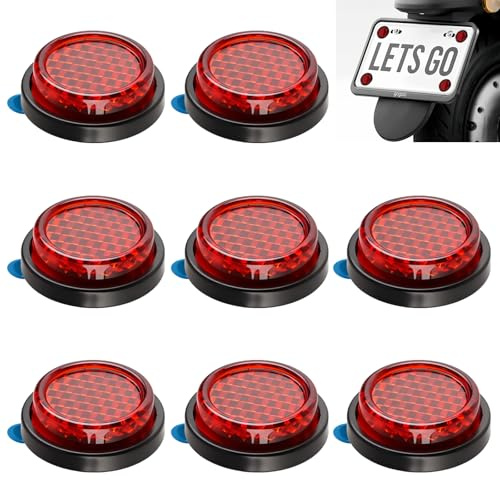 8PCs Round Motorcycle Number Plate Reflectors,Stick-On Safety Reflectors | Self Adhesive Motorbike Red Light Warning Reflector,24mm Small Rear Red Reflector for Motorcycle Bicycle Trailers Gate Posts