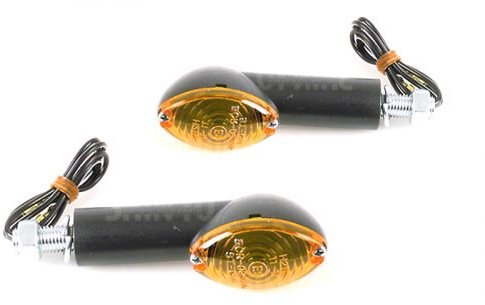 Streetparts24 SHIN YO Mini Blinker Set CAT EYE Schwarz E-geprüft - Halogen Blinker 12V 21W BAY9S, M10 Gewindebolzen, 45mm x 85mm, 1 Paar