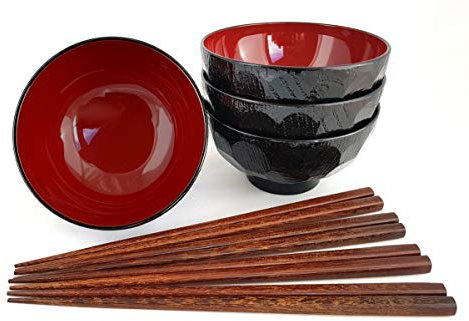 Misosuppe Schalenset KURO aus Japan Miso Suppenschalen inklusiver Essstäbchen Set Suppenschüssel Ø 11,6 cm, H. 6 cm
