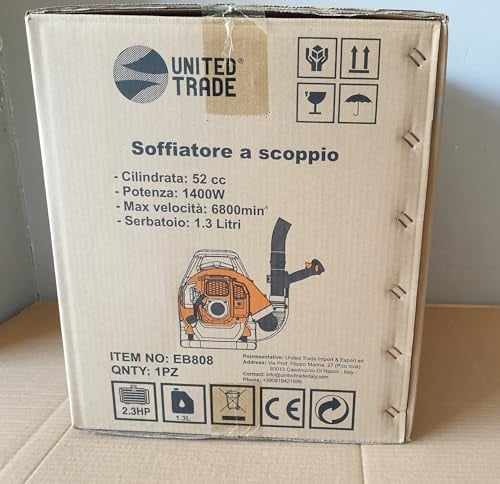 GrecoShop Soffiatore a scoppio 43 CC per foglie a spalla zaino, Nero