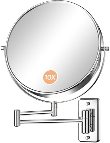 Gospire 9 Large Size Wall Mount Makeup Mirror with 1X/10X Magnification Double-Sided 360° Swivel Vanity Mirror,Chrome Polished Extendable Shaving Bathroom Wall Cosmetic Mirror for Men and Women