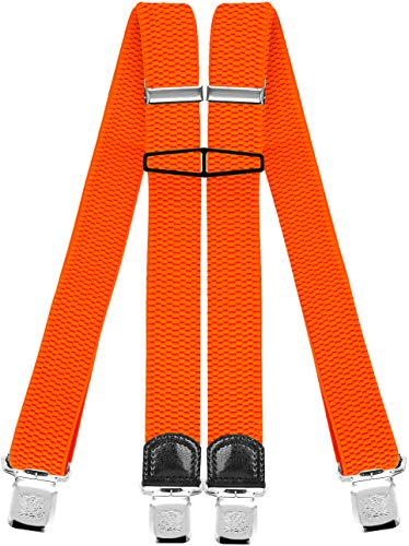 Decalen Hosenträger für Herren mit 4 Starken Clips X Form Lang Eine Größe Passt Alle Verschiedenen Farben (Orange Neon)