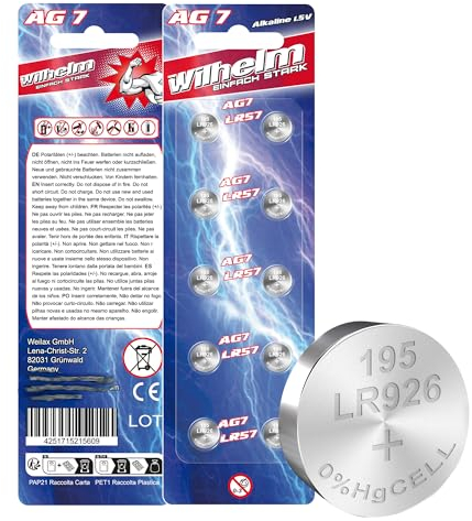 20 AG7 Wilhelm Cell Knopfzellen Knopfbatterien Uhrenbatterien LR927, LR57, 195, 395 1,5V