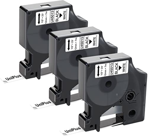 UniPlus Schriftband Ersatz Kompatibel für Dymo D1 12mm 45013 S0720530 Schwarz auf Weiß Kompatibel für Dymo LabelManager 160 280 210D 360D 420P 500TS LabelPoint 150 100 250 LabelWriter 450 Duo