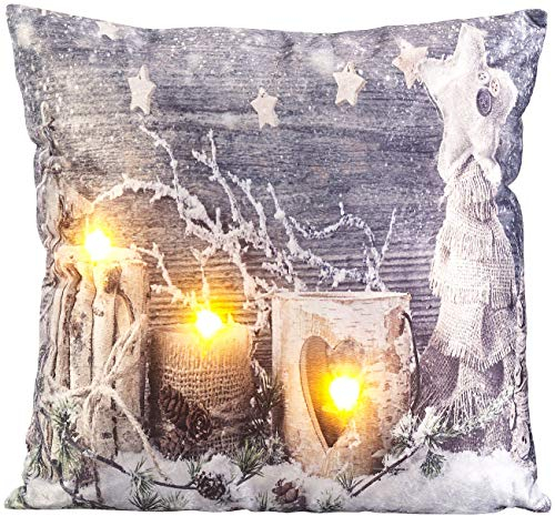 infactory LED Kissen Weihnachten: Deko-Kissen mit Winter-Motiv, 3 LEDs, Batteriebetrieb, 45 x 45 cm (Dekokissen Wintermotiv, mit Weihnachtsmotiv, Schmuck)