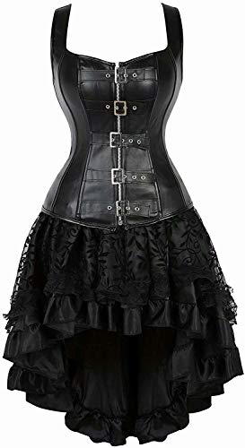 Jutrisujo korsett leder Corsagenkleid rock kleid corsage korsage schwarz damen vollbrust bustier gothic burlesque L