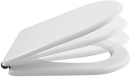 MSV WC Sitz Toilettendeckel MDF mit Absenkautomatik und auf Knopfdruck abnehmbar zur Reinigung in Weiß – Easy Fix Clip System