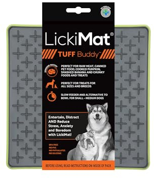 Lickimat Tuff, Heavy-Duty Buddy, Dog Slow Feeder Lick Mat, Boredom Anxiety Reducer; Perfect for Food, Treats, Yogurt, or Peanut Butter, Fun Alternative to a Slow Feed Dog Bowl, Green