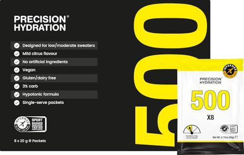 Precision Hydration Elektrolyt-Getränkepulver - Keine künstlichen Zutaten, Elektrolyt-Pulver in verschiedenen Stärken - einzelne wasserdichte Portionen -500 mg/L - gelbes Paket, 8 Stück)