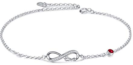 AOBOCO Infinity Fußkettchen Sterling Silber 925 Damen Verstellbare Unendlichkeit Fusskettchen mit Kristallen 27 cm (Rubin)