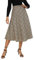 Alcea Rosea Damen High Waist Plaid Midirock A-Linie Chic Elastic Waist Flare Long Rock S-XXL (Klassisches Grau, Medium)