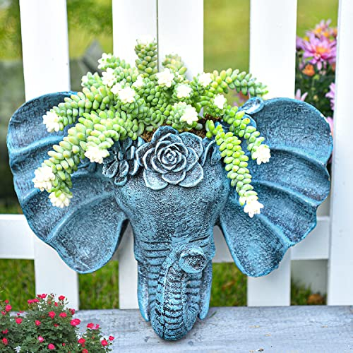 Sungmor Maceta de pared de resina con cabeza de elefante, maceta de estilo bohemio único, maceta colgante vertical, bonita maceta decorativa para plantas de interior y exterior, para amantes de la