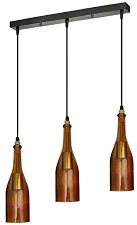 LEDSone 3 Light Vintage Industrial Colored Glass Pendant Light Wine Bottle Creative Retro Chandelier for Cafe Loft Restaurant Kitchen Island Bar Dining Room Bar (Yellow)
