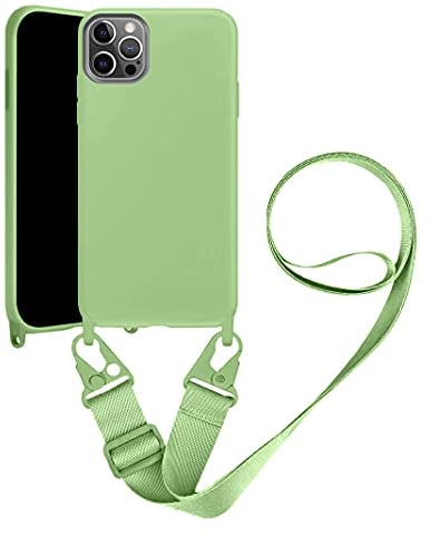 Handykette Handyhülle kompatibel mit Apple iPhone 11 Pro Necklace Hülle Nylon Schultergurt Weich Silikon TPU Cover mit Kordel zum Umhängen Schutzhülle mit Stylische Band(grün)