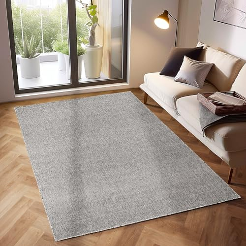 SIMPEX Moderner Kurzflor Teppich Wohnzimmer Schlafzimmer Küchenteppich Läufer Flur Teppichläufer Meliertes Design Weich und Pflegeleicht Jute Rücken, Farbe: Hellgrau, Größe: 160 x 230 cm