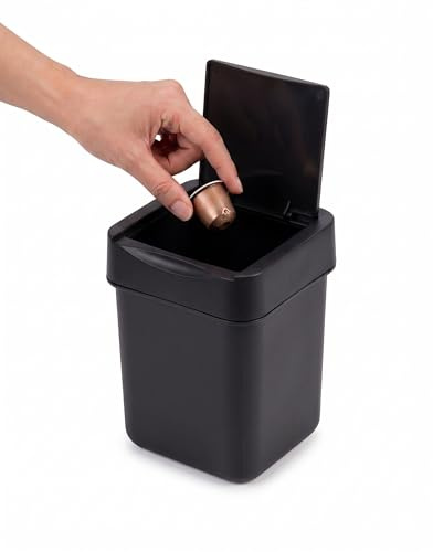 carrotez Mini Trash Can, Coffee Bar, Vanity, Desk, Countertop, 2 Liter/ 0.5 Gallon, Mini Wastebasket, Garbage Container Bin - Black