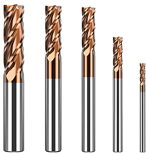 sisona 1/8 3/16 1/4 5/16 3/8 Carbide End Mills Set - Solid Carbide (Tungsten Carbide + Cobalt) - 5Pcs 4 Fulte CNC Mill Bits for Steel - TISIN Coated