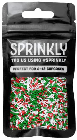 SPRINKLY - Matt Sugar Strands - Red, White & Dark Green - 30g
