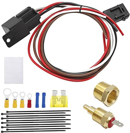 Fan Sensor Switch Electric Cooling Fan Thermostat Kit Electric Fan Wiring Kit Temperature Sensor Switch Electric Fan Relay Kit, 185 on 175 Off, 40 AMP
