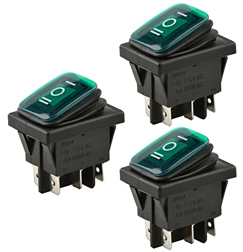 ETOPARS 3 Stück 12V 20A Kippschalter Auto KFZ Wippschalter Grün Beleuchtet Nebel Licht EIN/AUS/EIN Verriegelung Schalter Druckschalter Taste Wasserdicht 6 Polig DPDT Boot