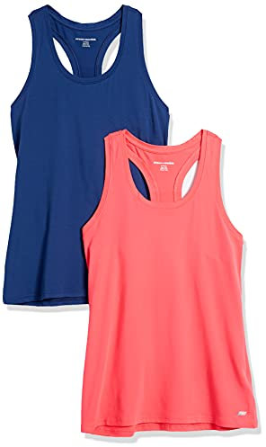 Amazon Essentials Damen Active Quick Dry Tech Stretch Racerback-Tanktop (in Übergröße erhältlich), 2er-Pack, Blau/Korallenrosa, 5XL Große Größen