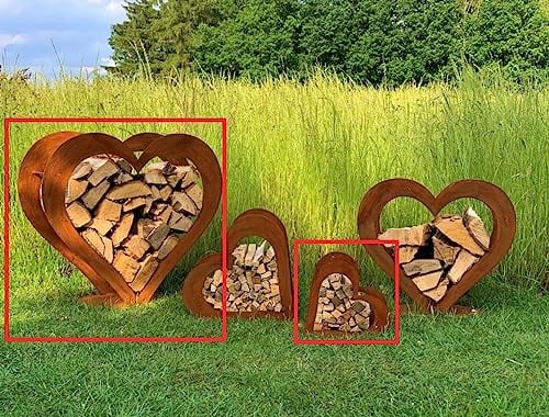 D&L Lasertec Herz aus Metall, Holz Regal, Rost, Edelrost, Holzregal Garten, Terrasse - Deko L+XS