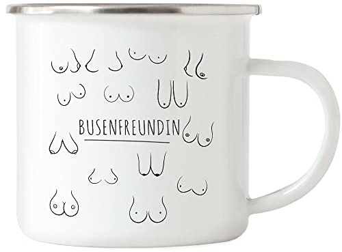 Hey!Print Busenfreundin Emaille Tasse Titten Oberkörper Frau Oberweite Freunde Freundschaft Liebe Verbundenheit Brüste