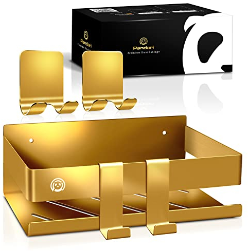 Pandari® - Duschablage ohne bohren - maximaler Halt durch doppelte Montage - Duschkorb - inkl. 4 Haken für Badezubehör - Duschablage Edelstahl - Badezimmer Organizer