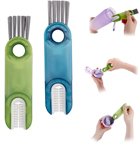 Lollanda 2pcs 3-in-1 Cup Lid Crevice Cleaning Brush, Multifunctional Portable Bottle Cover Crevice Cleaning Brush, Bottle Nursing Brush Cleaner Tool for Home Kitchen