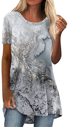 Longtops Damen Lang Kurzarm Lässig Blusen Longbluse Oberteile für Leggings Sommer Große Größen Damenblusen Longshirt Elegant Grosse Grössen Bluse Damenbluse Lange Sommerbluse Sexy Bunt Tunika Oberteil