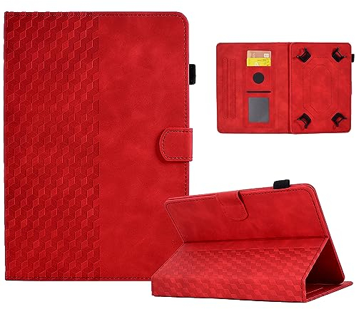 Universal Schutzhülle für 10-Zoll Premium Ledertasche Folio Smart Case Multi-Winkel Stand Stifthalter Universal Case Hülle für 9,7'' 10.1'' 10.2'' 10.3'' 10.4'' 10.5'' Tablet, Rot