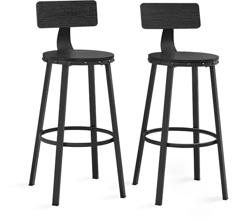 VASAGLE Taburete de Bar, Juego de 2, Taburete de Bar, Silla de Cocina con Marco de Metal, Altura del Asiento 73 cm, fácil instalación, diseño Industrial, Negro ébano LBC026B56V1