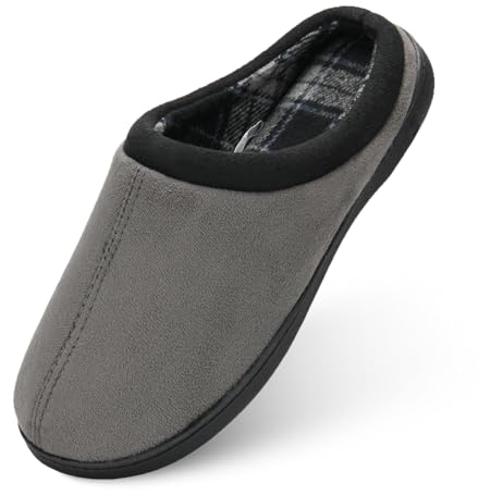 DL Hausschuhe Herren Warme Winter Pantoffeln Bequeme Plüsch Schuhe Weiche Mit Rückstellschaum Puschen rutschfeste Plaid Gefüttert, Grau 46/47