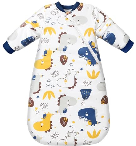 MIKAFEN Baby Schlafsack Winter3,5 Tog abnehmbare Ärmel 58-70cm0-6 Monate | 100% Baumwolle, abnehmbare Ärmeln & Doppelreißverschluss, viel Bewegungsfreiheit für aktive Babys ,Kleine Dinosaurier