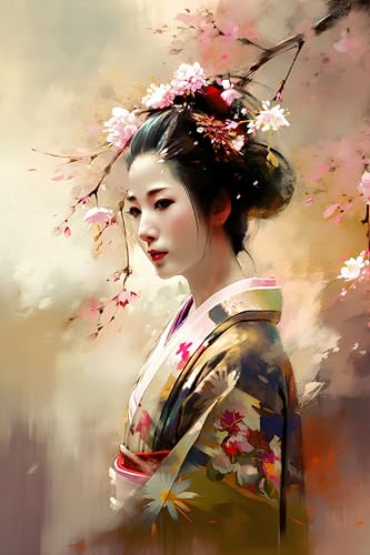 adrium Poster-Bild 60 x 90 cm: Schöne japanische Geisha mit Sakura. Digitale Zeichnung (201174241)